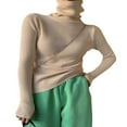 thumbnail image 1 of MesaSe Femmes Tricot Côtelé Tops Manches Longues Col Roulé Couleur Unie Slim Fit Pull, 1 of 5