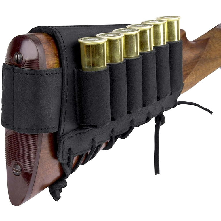 Genuine Black Leather Buttstock Cartridge Holder for Shotgun
