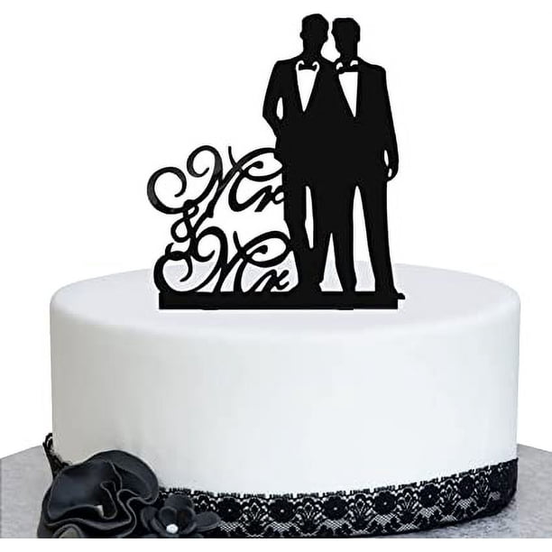 Cake Topper Mr & Mr In Acrilico Nero Per Matrimonio, 16x13,5 Cm