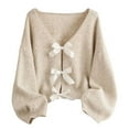thumbnail image 5 of Women's Bow Tie Front Cardigan Sweater Long Sleeve Knit Sweaters Top Color: Beige Size: S, 5 of 7