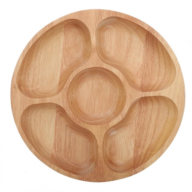 Plato dividido de madera NikouMX bandeja dividida para alimentos redonda con compartimentos