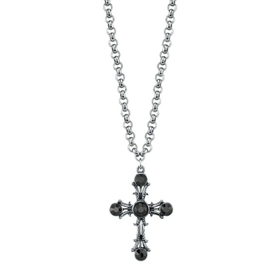 1928 Jewelry Black Cross Pendant Necklace For Women 16"   3" Extender