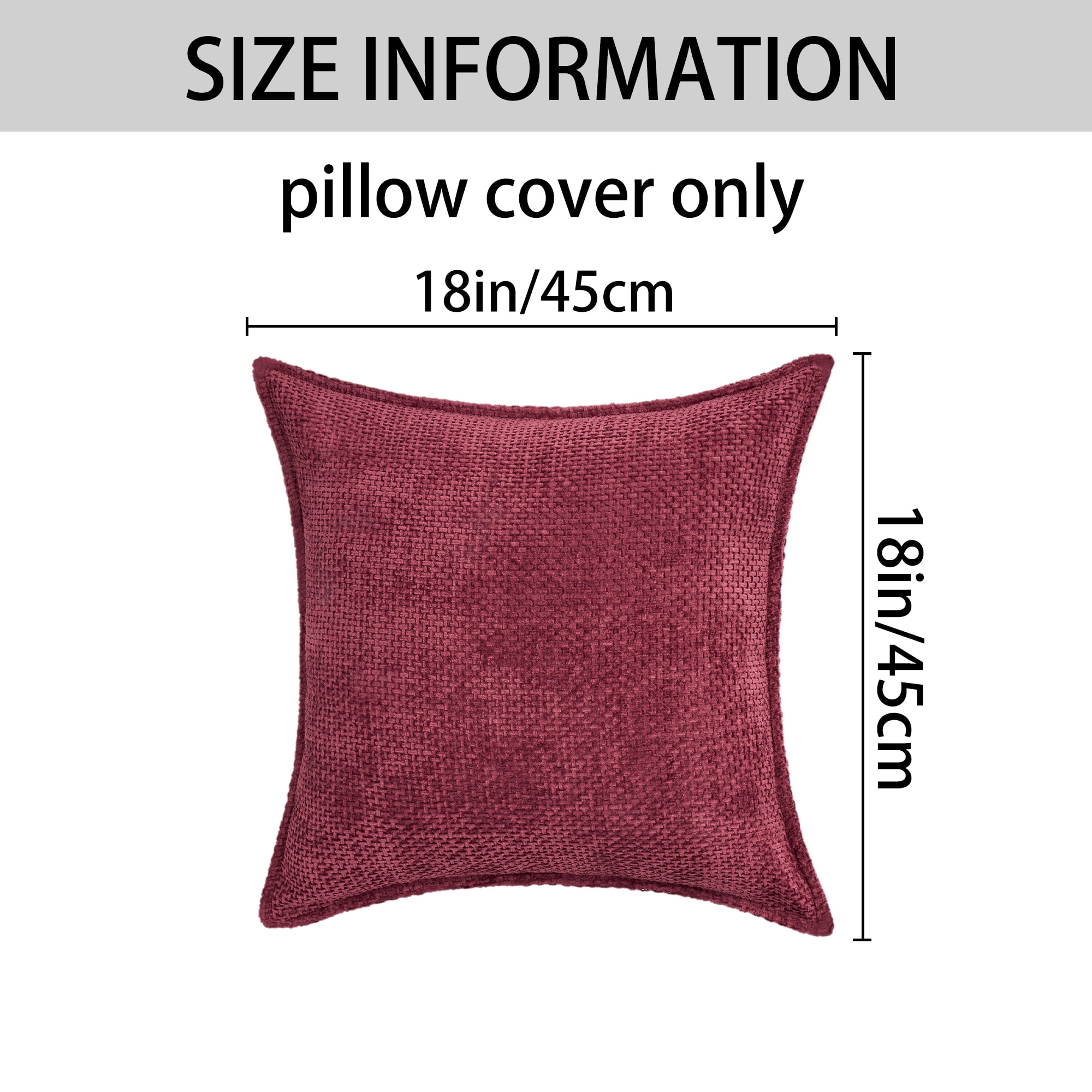 Unique Bargains Solid Chenille Decorative Throw Pillow Covers Pack of 2 Claret 18" x 18"