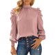 thumbnail image 1 of Mujeres largo puff manga Tops camisa de moda elegante suelta casual color puro Masajeadores cuello blusa para el trabajo, 1 of 6