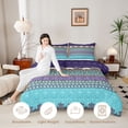 thumbnail image 3 of jejeloiu Boho Border Queen Comforter Set For Men Women,Floral Print Comforter Sets Queen,Purple Teal,Navy Blue Reversible,3pcs,1 Comforter and 2 Pillowcases, 3 of 7