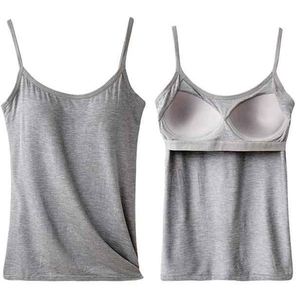 "Tank with Builtin Bra,Adjustable Strap Stretch Cotton Camisole with