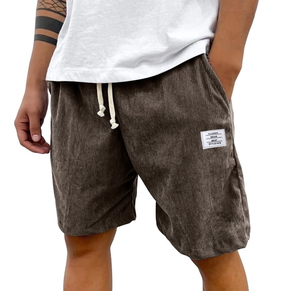Lumtrix Mens Wide Leg Corduroy Shorts Casual Elastic Waist Drawstring Summer Beach Shorts with Pockets Brown 5XL
