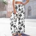 thumbnail image 6 of Qiopertar Women's Casual Printed Pants with Pockets Elastic Waist Drawstring Wide Leg Flare Trousers Loose Fit Split Hem Beach Vacation Travel, Black XL, 6 of 7
