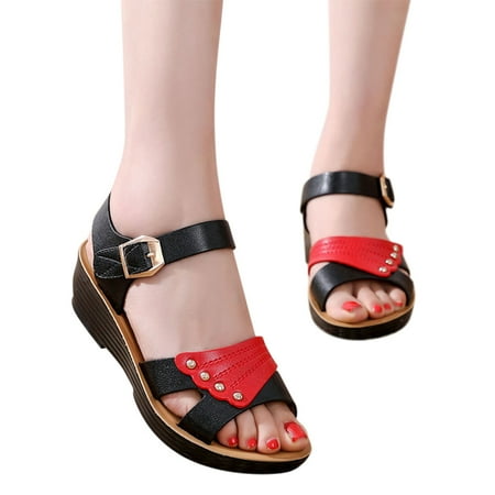 

sandals for Women Women Flat Soft Leather Leaf Pattern Sandals Cutout Soft Sole Ladies Sandals Open Toe Flat Sandals PU Dress Sandals for Women Black