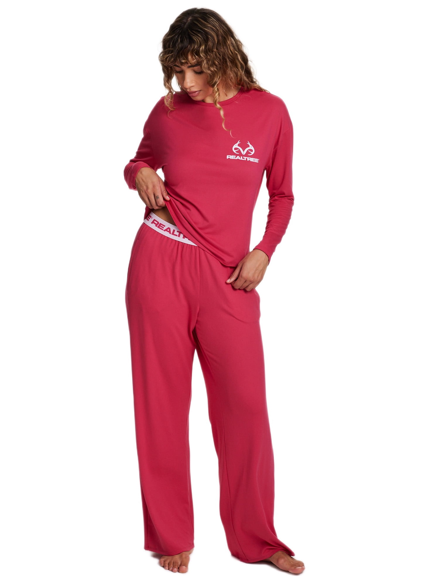 REALTREE Women's & Women's Plus Long Sleeve Comfy Wide Leg Pant Pant Pajama Lounge Sleep Set, 2-Piece, Sizes S-3XL
