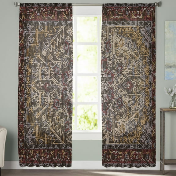 Sheer Curtains 63 inches Long, Vintage Boho Nostalgic Flower Buds Red Pattern Light Filtering Sheer Window Curtains Rod Pocket Voile Drapes for Bedroom Living Room, 52"W x 63"L 2 Panels