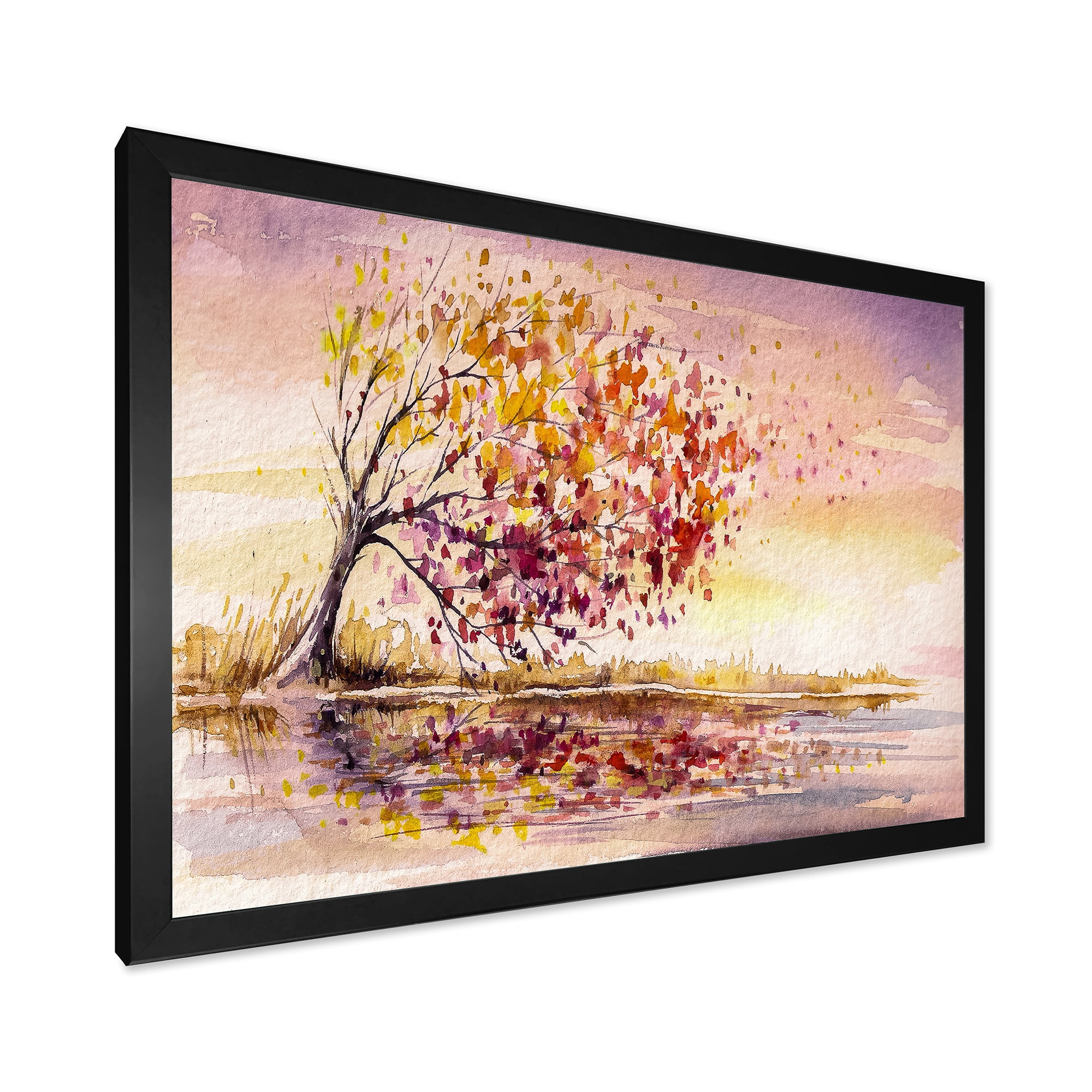 Designart 'Orange and Yellow Autumn Tree' Traditional Framed Art Print