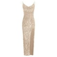 thumbnail image 3 of Wycnly Dresses for Women Wedding Guest Elegant Slit Slim Sequin Cami Long Dresses Sleeveless V-Neck Solid Summer Maxi Formal Dress Beige XL, 3 of 4