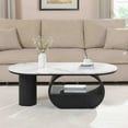 thumbnail image 2 of NEW Luxury Modern Oval Coffee Table, 47.24'' Coffee Table with Storage Drawer, Faux Marble Top, Black Metal Center Table for Living Room, 2 of 10