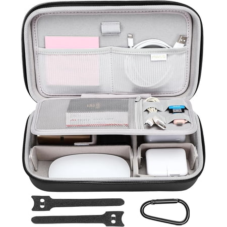 Mosiso Electronic Organizer Travel Case for MacBook Power Adapter Magic Mouse & Pencil SD Card USB Flash Disk with 4 Modular Insert & 2 Cable Tie & Snap Hook Black