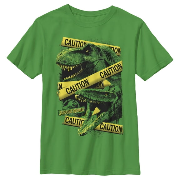 Boy's Jurassic World Fallen Kingdom Caution Tape  Graphic Tee Kelly Green Medium