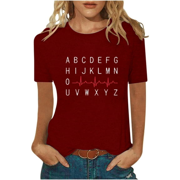 Fesfesfes Summer Tshirts Womem Casual Tunic Tops Tops Funny Printe CasualFit Tee Shirts Blouse Print Shirt Round Neck T Shirt Blouse Summer Saving