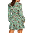thumbnail image 3 of Yuyamidu Horse Long Sleeve Dress for Women Casual A-line Midi Dress Size S Flower V-Neck Elastic Waist Dress Women Flowy Swing Dresses Party Dress, Green, 3 of 7
