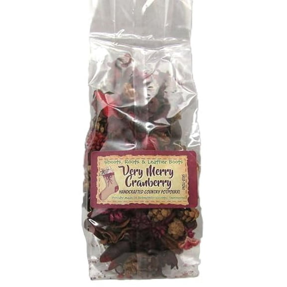 Shoots, Roots & Leather Boots Very Merry Cranberry Potpourri 2 Cup Bag Cranberry Spice Vanilla Scent Festive Holiday Bowl Filler Handmade Rustic Christmas Decor
