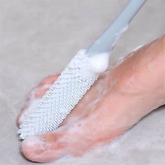 ACDANC Bathroom Products Toe Seam Massage Brush and Soft Rubber Foot File Toe Cleaning Brush Foot Scrubber in Shower with Long Handle Silicone Foot Brush Applicator for Foot Seniors Elderly