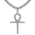 thumbnail image 2 of Ankh Cubic Zirconia Pendant Cuban Link Chain Necklace Set Stainless Steel Men Fashion Jewelry 3.7 mm 24" Silver, 2 of 7