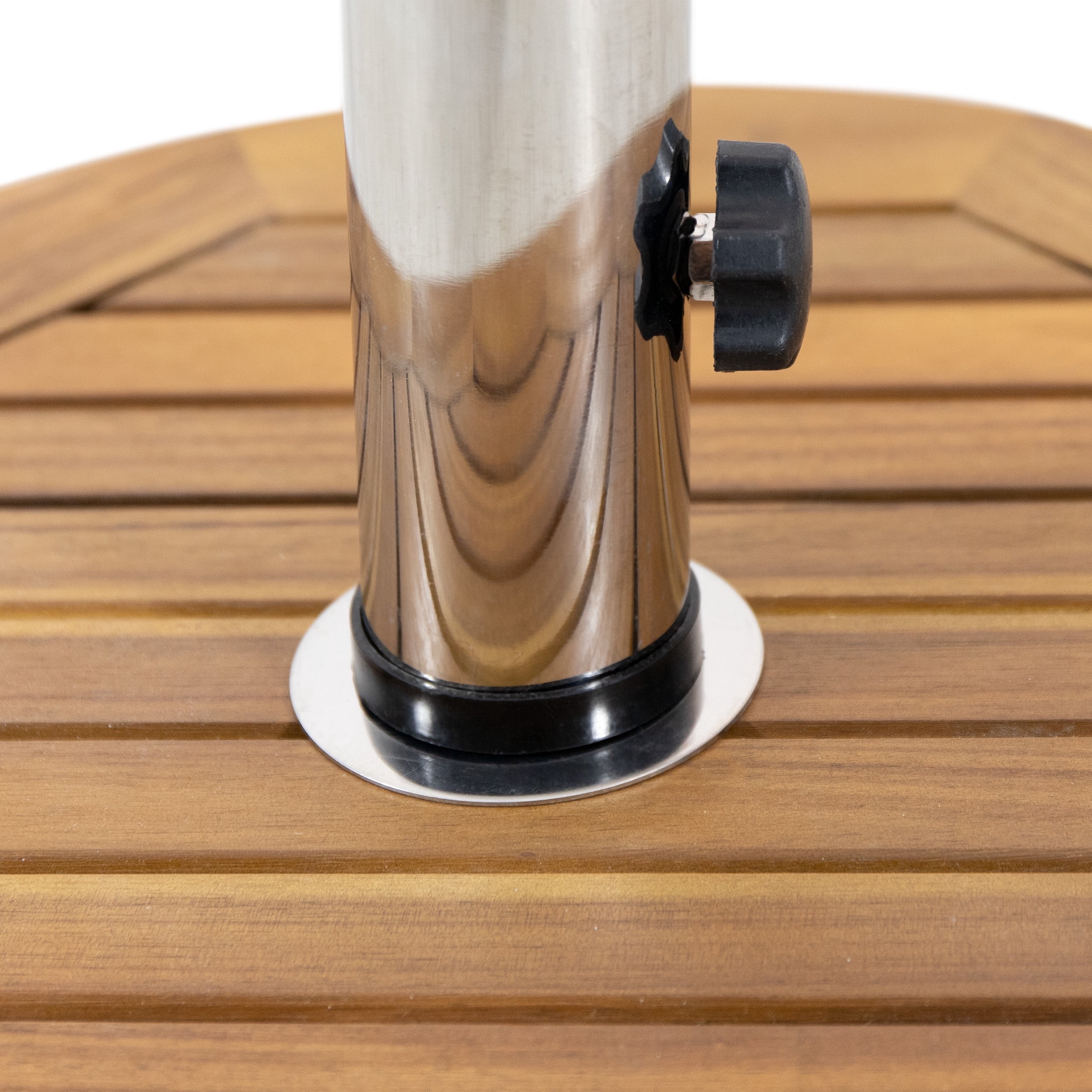 Hanville Acacia Wood Outdoor 33lb Circular Umbrella Base with Stainless Steel Tube, Teak