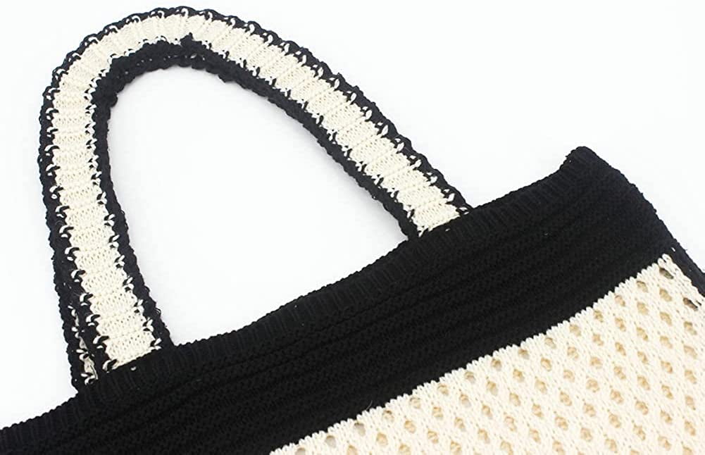 CoCopeaunts Summer Beach Bag, Women Hollow Knitted Bag Fashion Large Crochet Shopping Shoulder Bag Handbag Vacation Purse