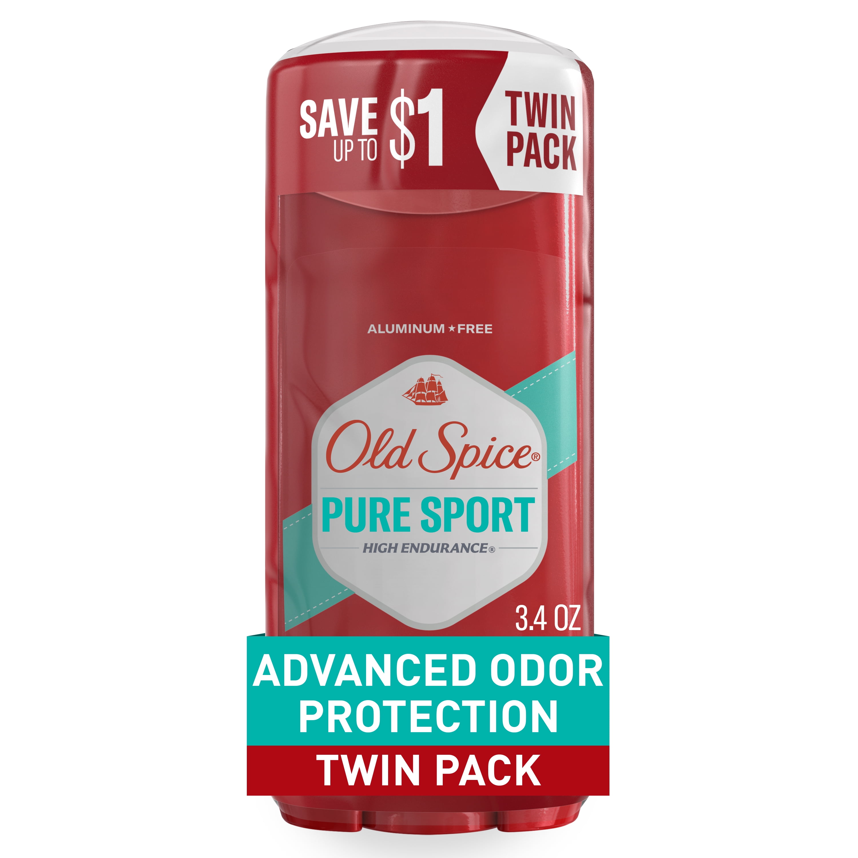 (3 pack) Old Spice Deodorant for Men, Aluminum Free, High Endurance Pure Sport, 3.4 oz, Twin Pack