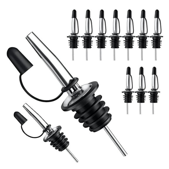 12 Pack Liquor Pour Spout With Dust Caps - Bottle Pourers for Alcohol, Olive Oil - Speed Pourers, Bar Bartender Accessories