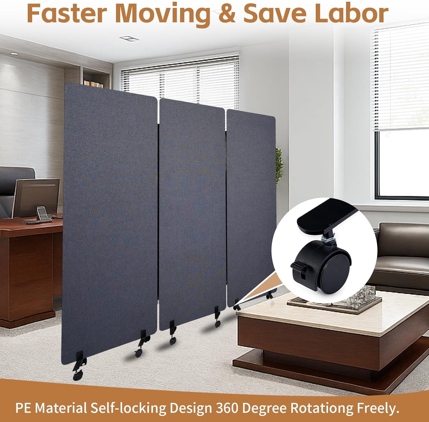 Maeklon 3 Panel 72 * 66in Freestanding Acoustic Room Divider,  PET Polyester Soundproof Room Screen with Wheels, Portable Partition Divider for Office, Reception Room, School, Hospital
