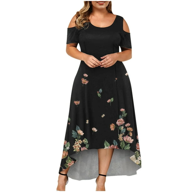 Moda mujer verano casual manga corta fuera del hombro vestido estampado Fridja qw2158