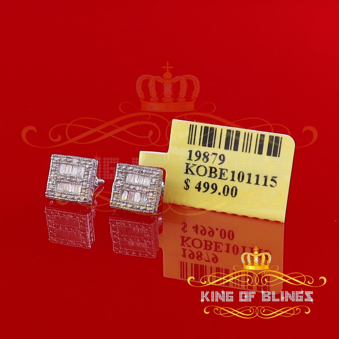 King of Bling's 925 White Silver 0.25ct Diamond Women's/Men's Square Fashion Stud Earring