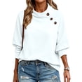 thumbnail image 4 of Warm Winter Women Solid Cowl Neck Button Sweatshirt Long Sleeve Loose Fit Soft Casual Pullover White, 4 of 8