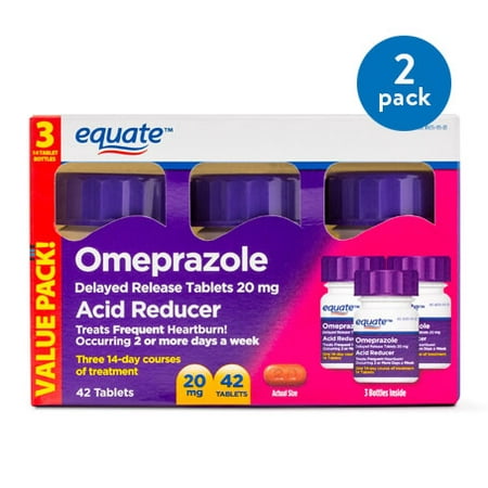 - (2 Pack) Equate Acid Reducer Omeprazole Delayed Release Tablets, 20 mg, 42 Ct, 3 Pk - Treat Frequent Heartburn