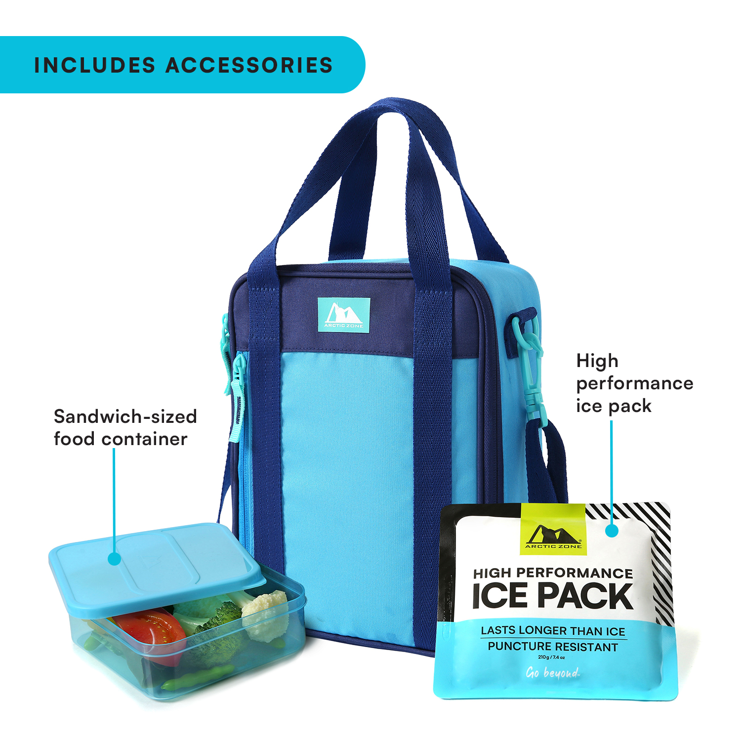 Arctic Zone Urban Lunch Box Combo with Ice Pack and Sandwich Container - True Blue