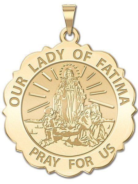 25mm x 19mm Solid 14k Yellow Gold Our Lady of Fatima Medal Pendant