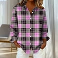 thumbnail image 4 of Women's Long Sleeve Plaid Print Button Up Shirt Tops Blouses Tunics Crewneck Loose Fit Casual Daily Wear Work Office Vacation Fashion Essential for Women | Sopatenor,Pink XL, 4 of 8