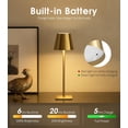 thumbnail image 5 of 3 Pack Cordless Table Lamp, Battery Operated Lamp - Portable Waterproof Rechargeable Table Lamp w/ 3 Color Temps & Stepless Dimming for Dinner, Desk, Cafe, Outdoor (Gold), 5 of 7