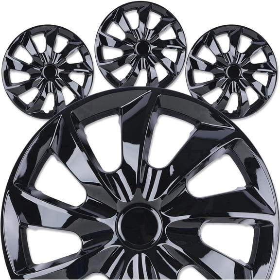 16 inch Universal Hubcaps for Car Truck SUV, ABS PC Wheel Rims Cover, Snap-On Black Lacquer(Set of 4)