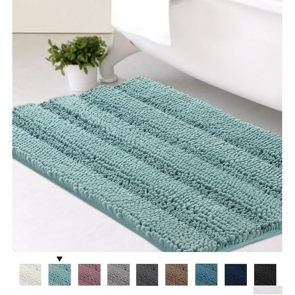 PrimeBeau Rectangular Microfiber Absorbent Non-Skid Bath Rug, 32" x 20" inches, Duck Egg Blue