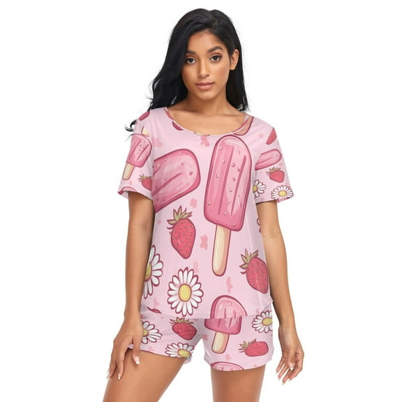 Women Pajama Sets Short Sleeve Sweatshirts Summer Popsicle Delight Casual Tops and Shorts