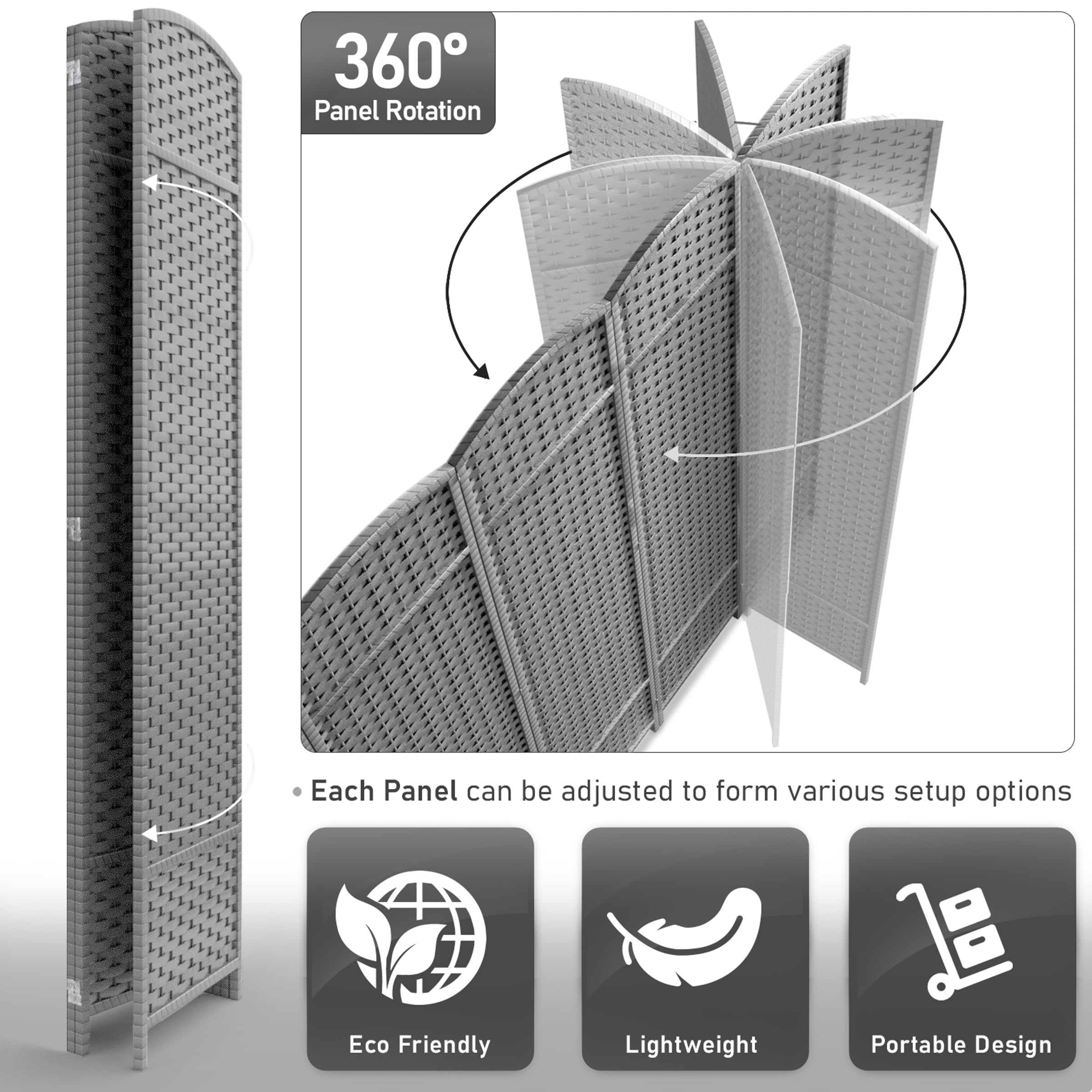 Sorbus 3-Panel Wide Folding Room Divider Privacy Screen, Hand-Woven Lt. Gray Mesh