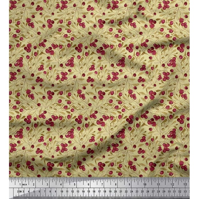 Soimoi Rayon Fabric Leaves & Berries Fruits Print Sewing Fabric Yard 42 Inch Wide