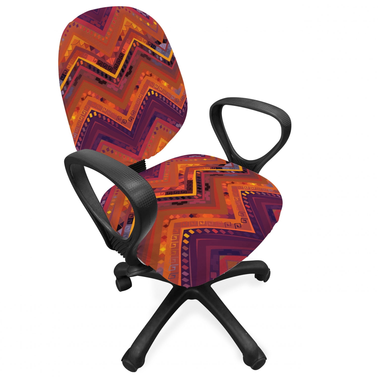 Native Chair Covers Tribal Office Chair Slipcover, Native Ornament with Zig Zag Motif ...