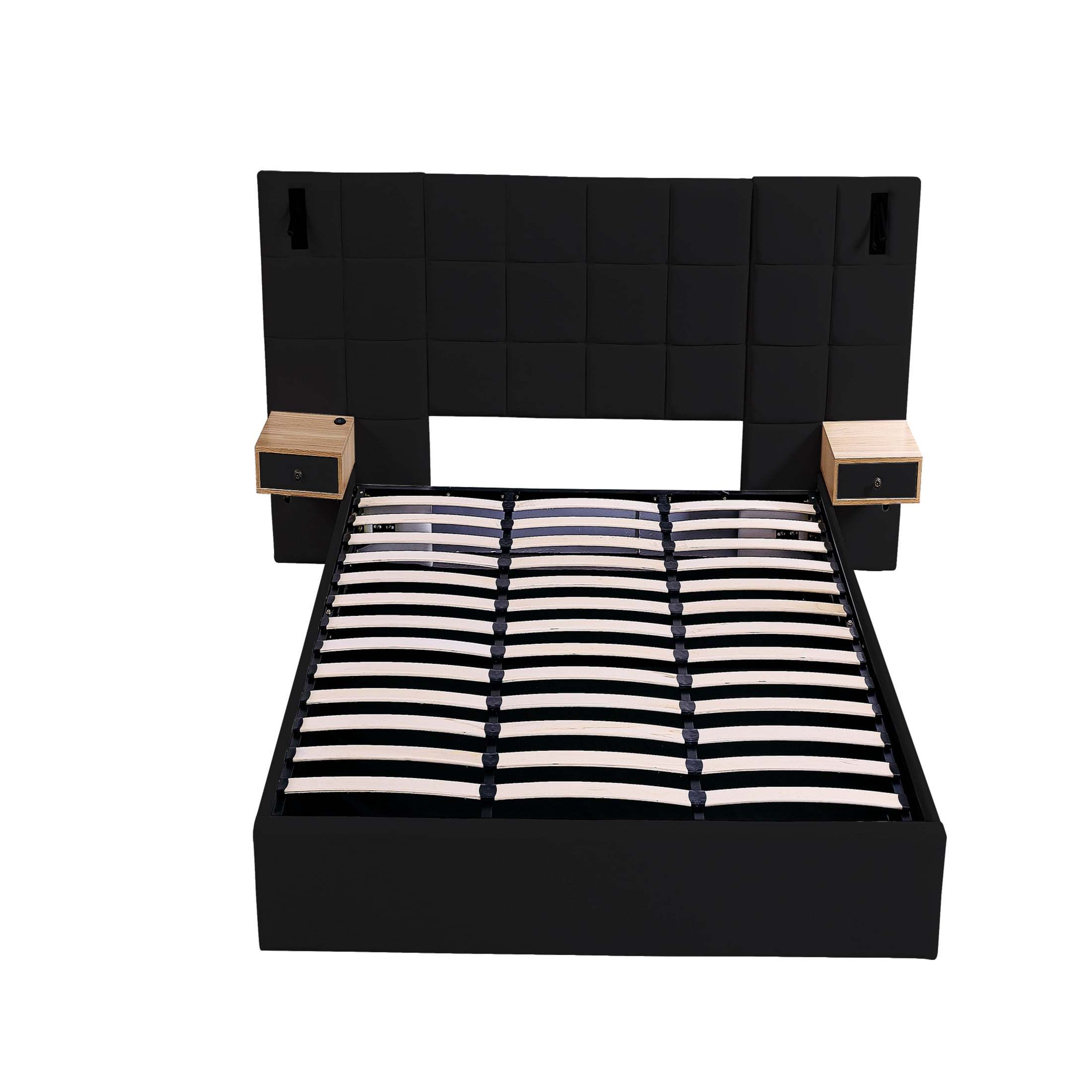 Noble House Derwin King-Size Velvet Storage Bed, Hydraulic Platform Bed Frame with Reading Lamps and USB Port, Black