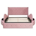 thumbnail image 4 of Upholstered Platform Bed Queen Size with Wingback Headboard Velvet Storage Bed Frame with Large Drawer and 2 Side Stools Pink, 4 of 9