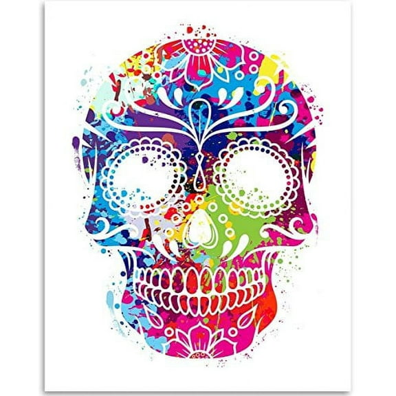 Watercolor Sugar Skull - 11x14 Unframed Art Print - Great Dia de los Muertos Decor