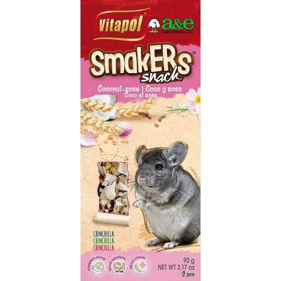 AE Cage Company Smakers Coconut-Rose Sticks for Chinchillas [Small Pet Chew Treats, Small Pet Chinchilla Treats, AE Cage Company, Bird Supplies] 2 count