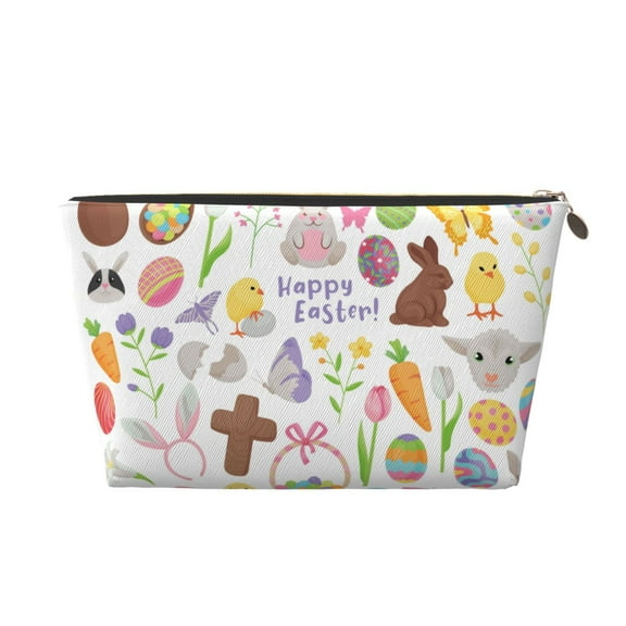 Picia Happy Easter1 Printed Leather Travel Toiletry Bag,Cosmetic Organizer, Makeup Travel Bag, Durable Travel Pouch, Compact Toiletry Bag, Travel Accessories