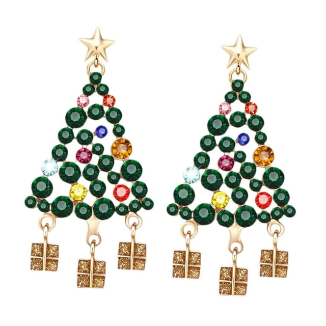Pendientes colgantes,Pendientes colgantes navideños para mujer Pendientes colgantes,Pendientes de árbol de Navidad estéticos y creativos,Pendientes de diamantes de imitación únicos para